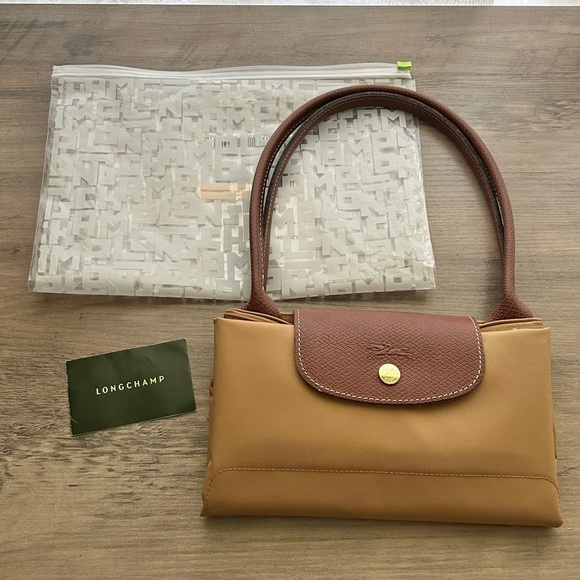 Longchamp Le Pliage Medium Nylon Shoulder Tote-Fawn with Brown Leather Handles - Picture 14 of 16